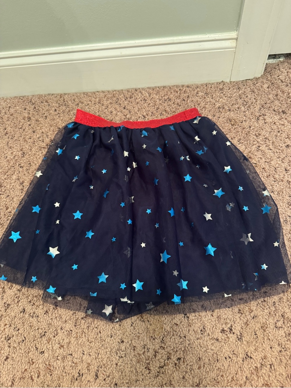 Blue star Tulle Skirt with Red Sparkle Waistband